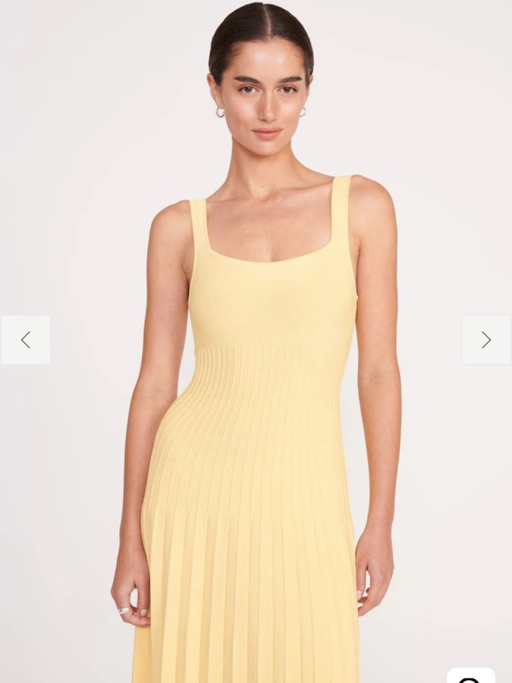 STAUD Lemon Yellow Ribbed Pleated Knit Dress